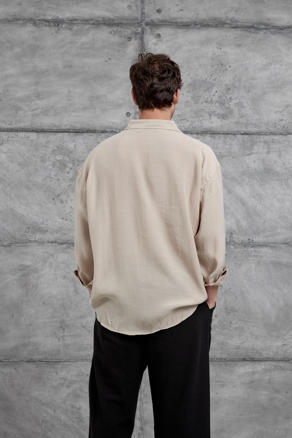 Krem Modal Kumaş Oversize Gömlek