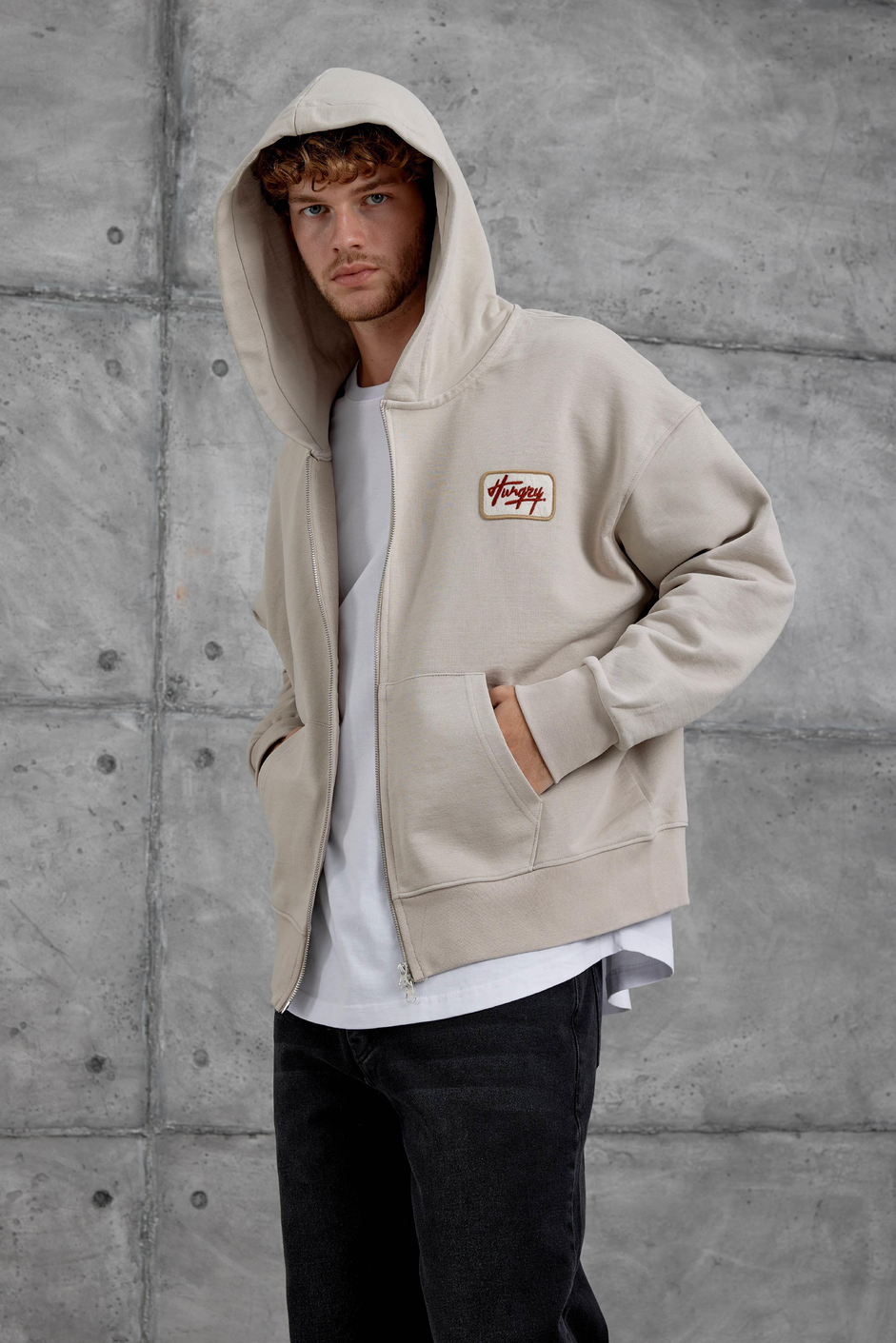 Krem Nmrc Fermuarlı Oversize Eşofman Üstü