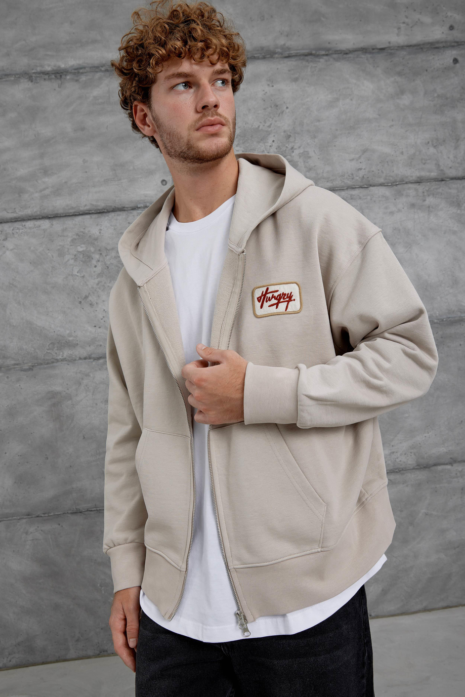 Krem Nmrc Fermuarlı Oversize Eşofman Üstü