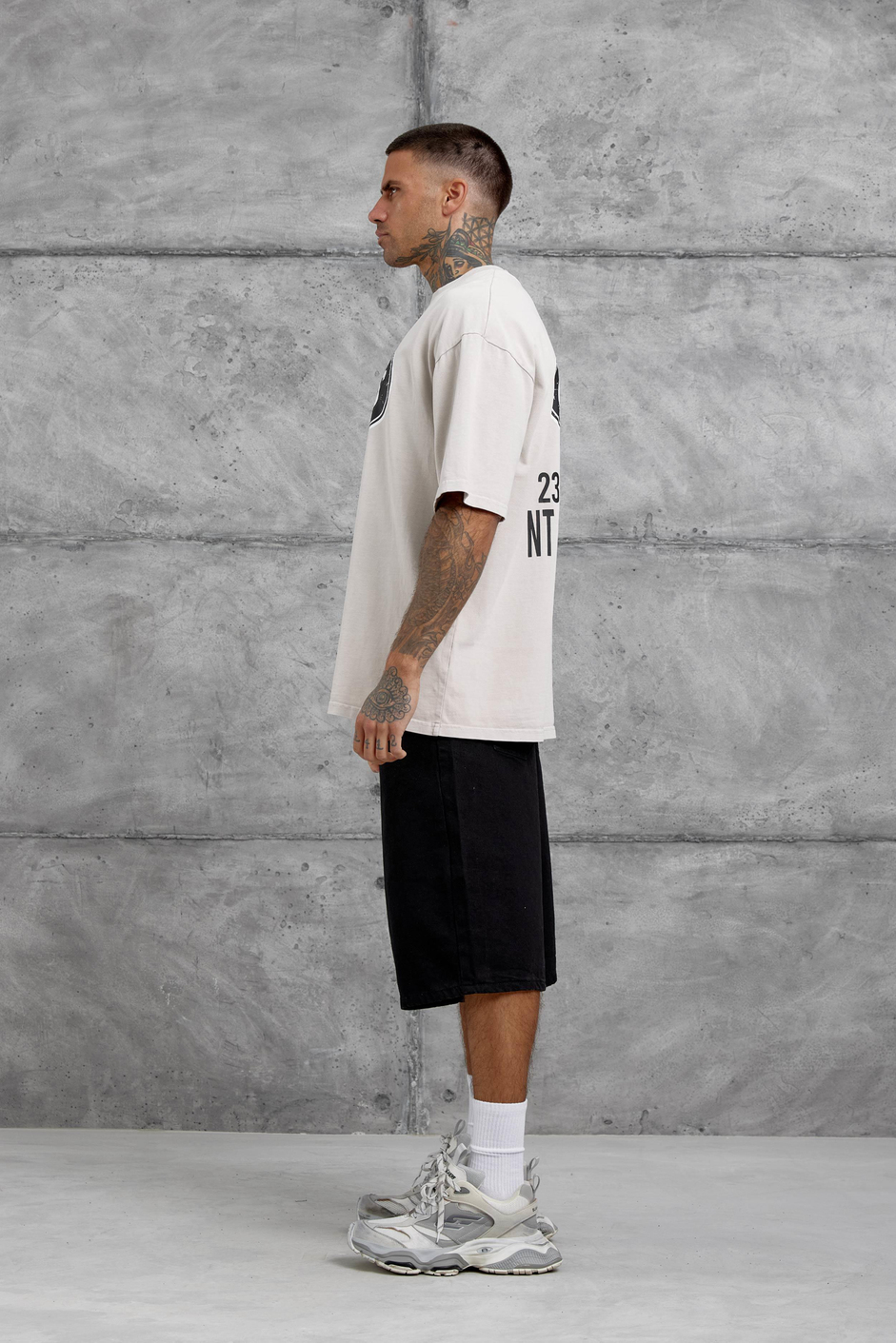 Krem Oasis Yazılı Yıkamalı Oversize Tshirt