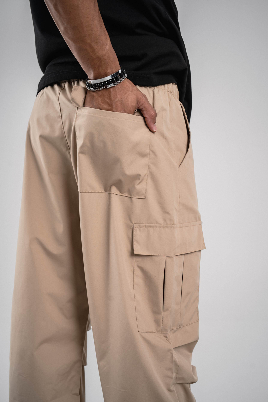 Krem Paraşüt Kumaş Kargo Pantolon