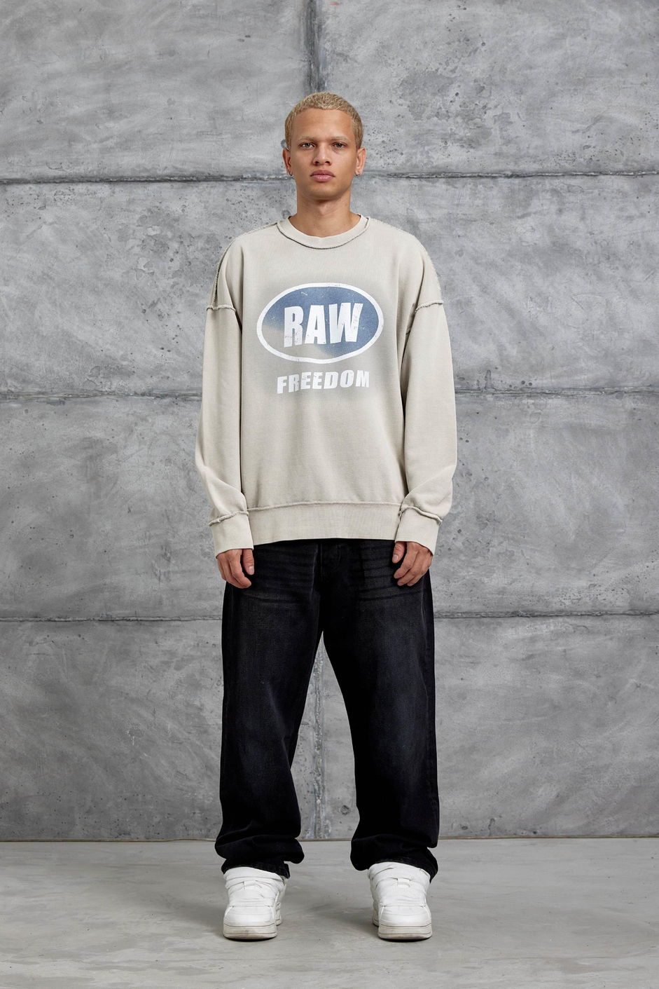 Krem RAW BASKILI OVERSİZE SWEATSHIRT