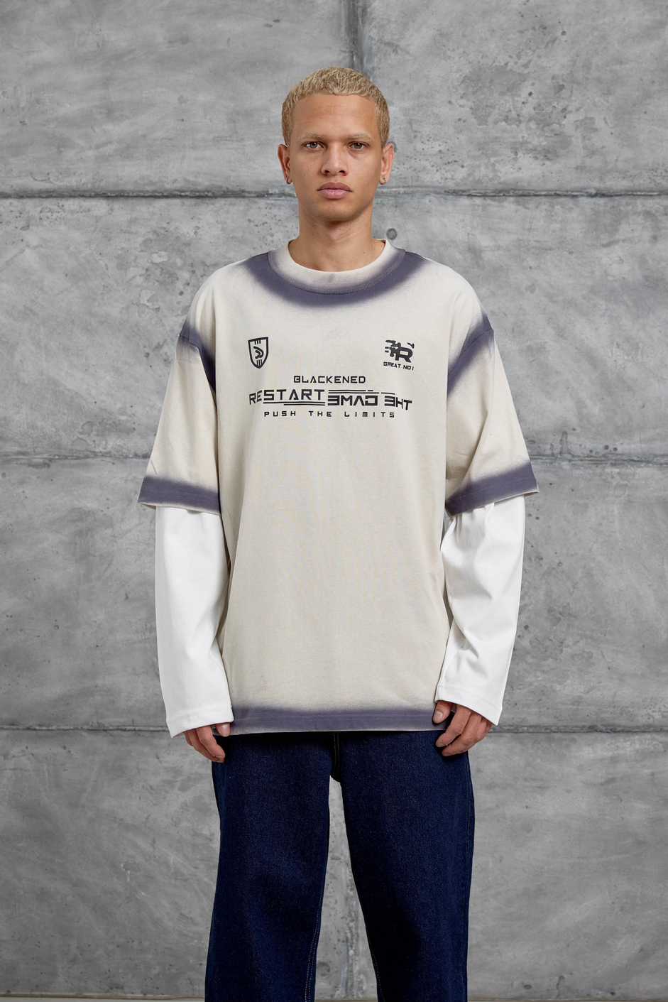 Krem RESTART BASKILI KOLU PARCALI SWEATSHİRT