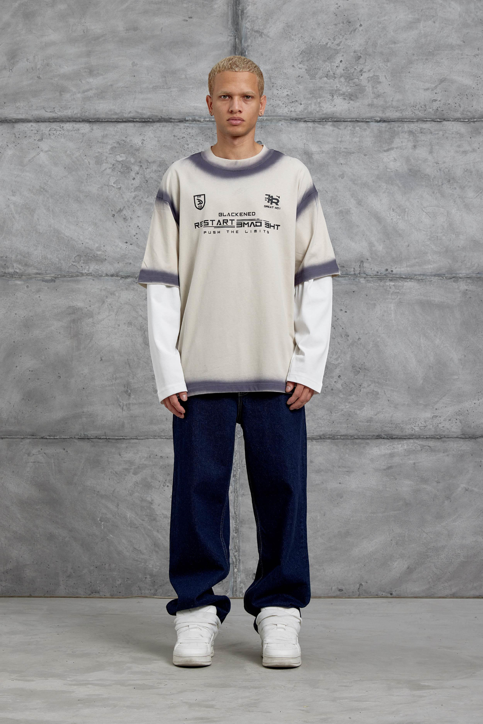 Krem RESTART BASKILI KOLU PARCALI SWEATSHİRT