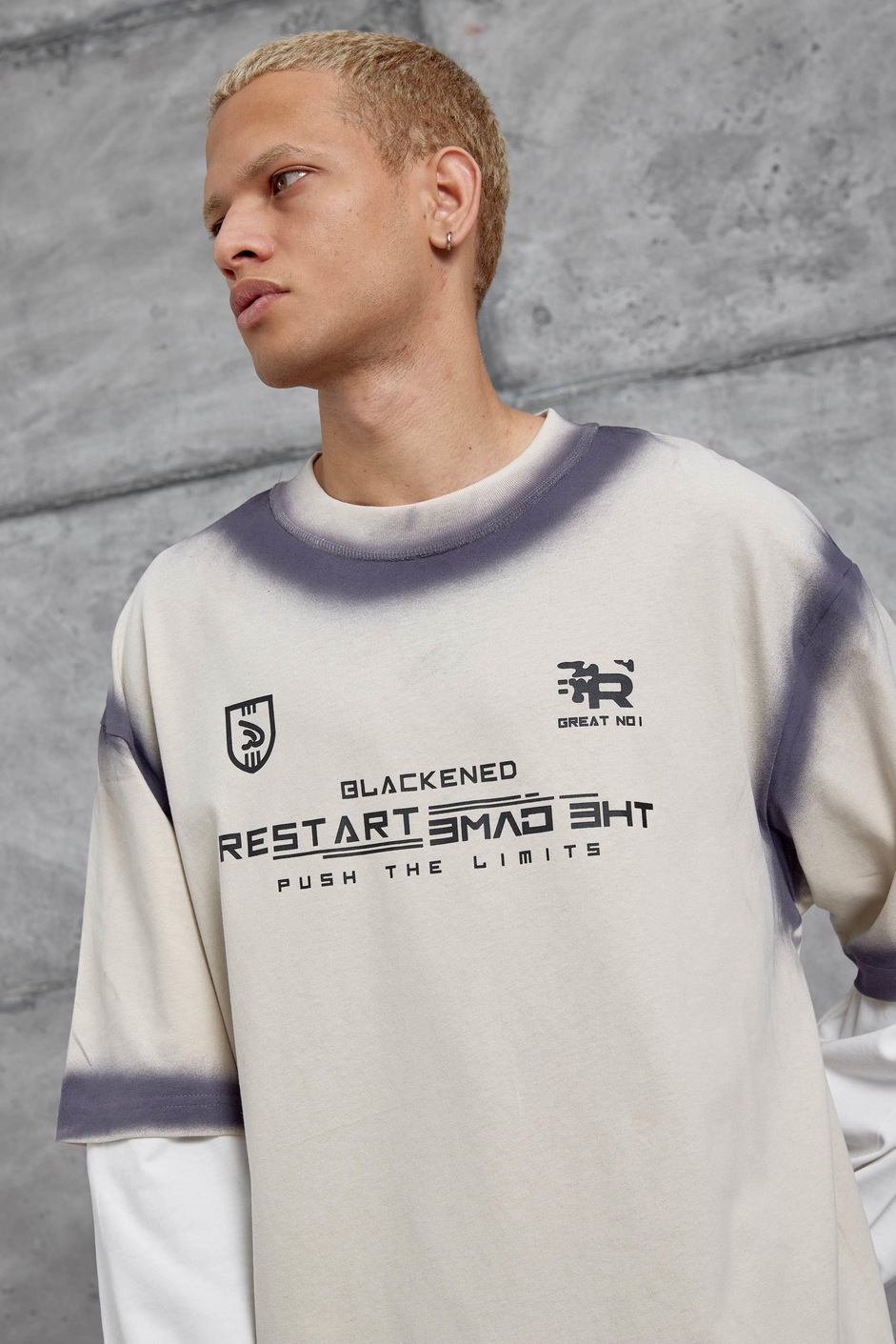 Krem RESTART BASKILI KOLU PARCALI SWEATSHİRT