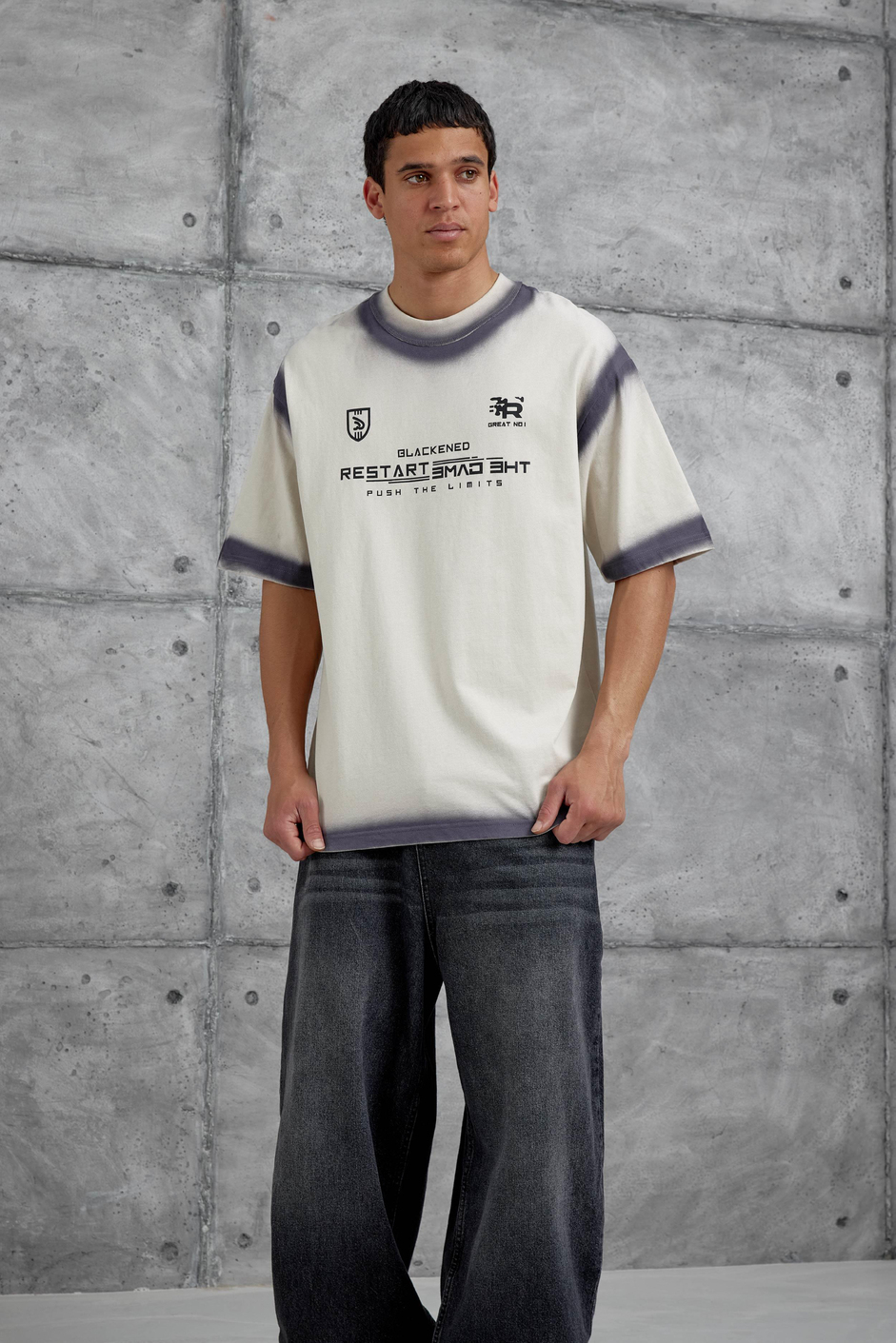 Krem Restart Baskılı Oversize Tshirt