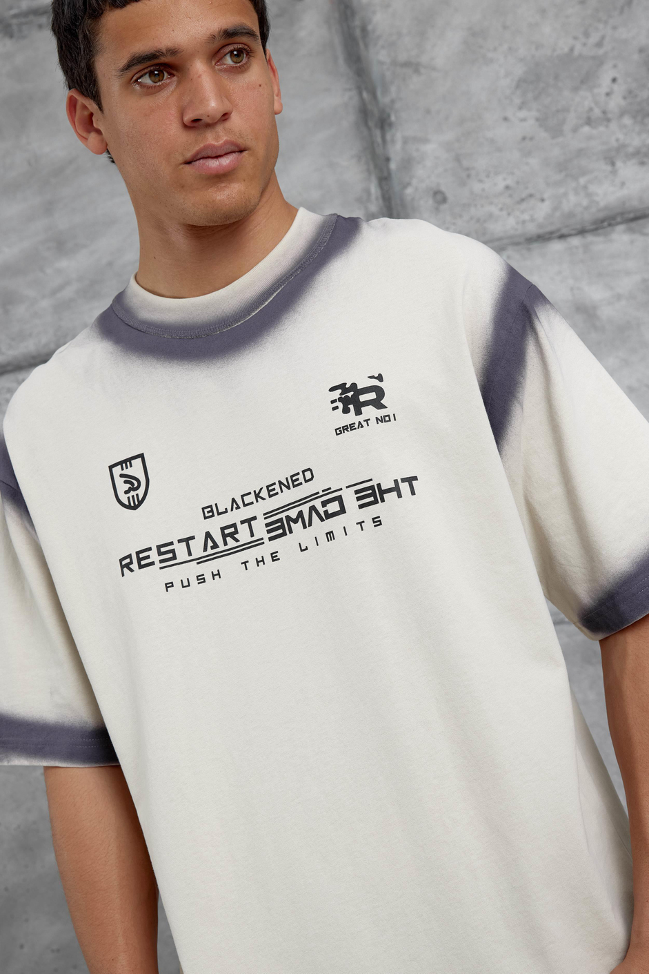 Krem Restart Baskılı Oversize Tshirt