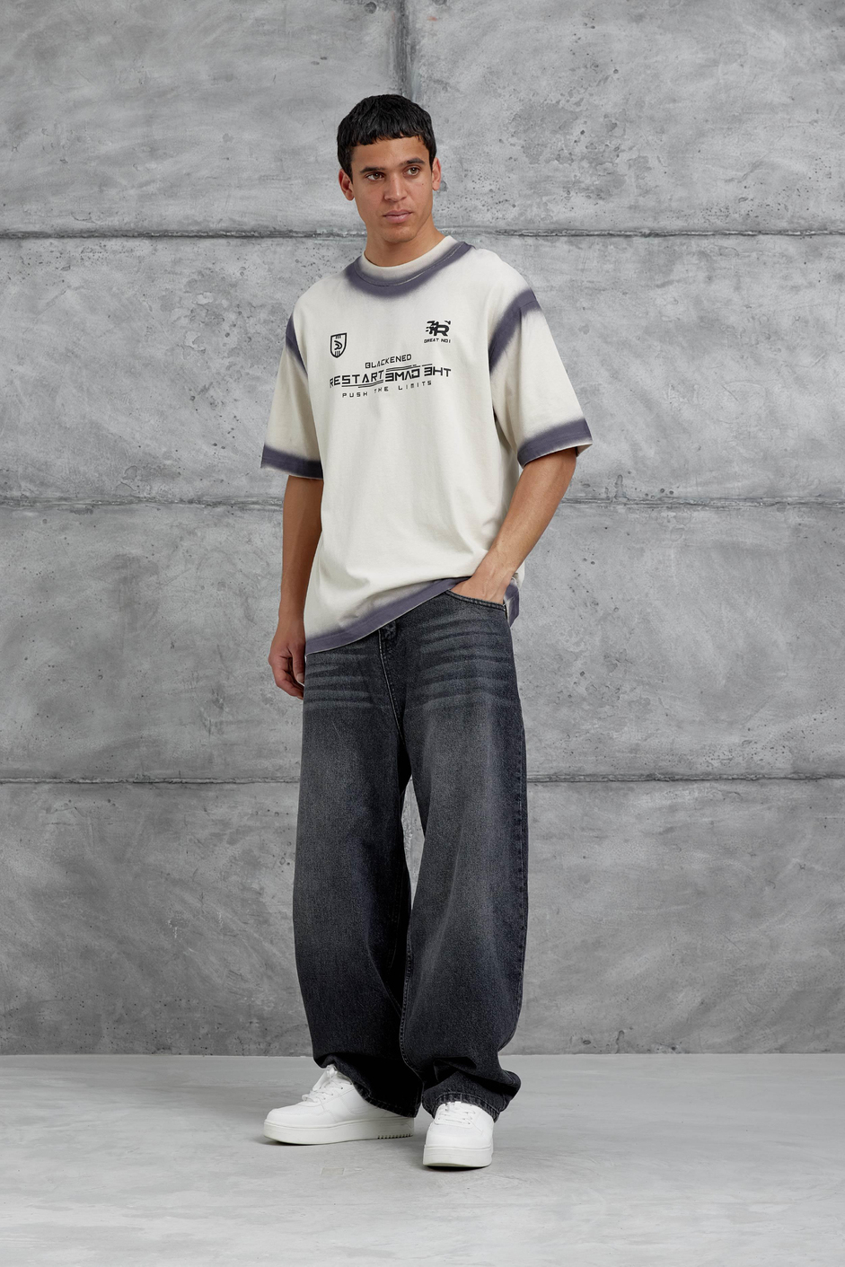 Krem Restart Baskılı Oversize Tshirt