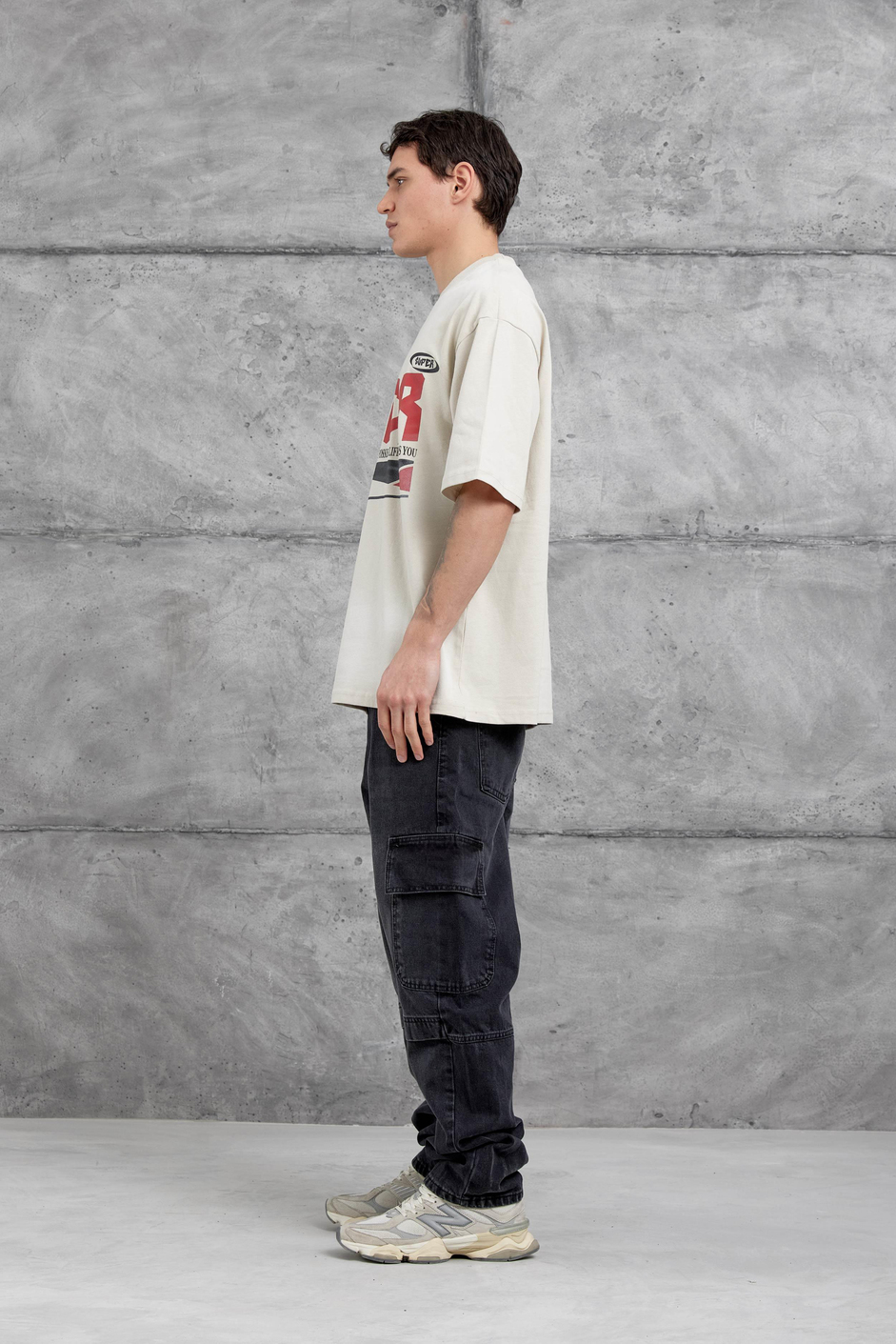 Krem Super Yazılı Oversize Tshirt