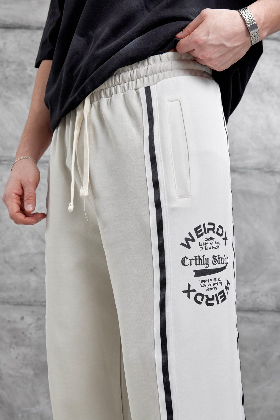 Krem Weirdx Yazılı Baggy Eşofman