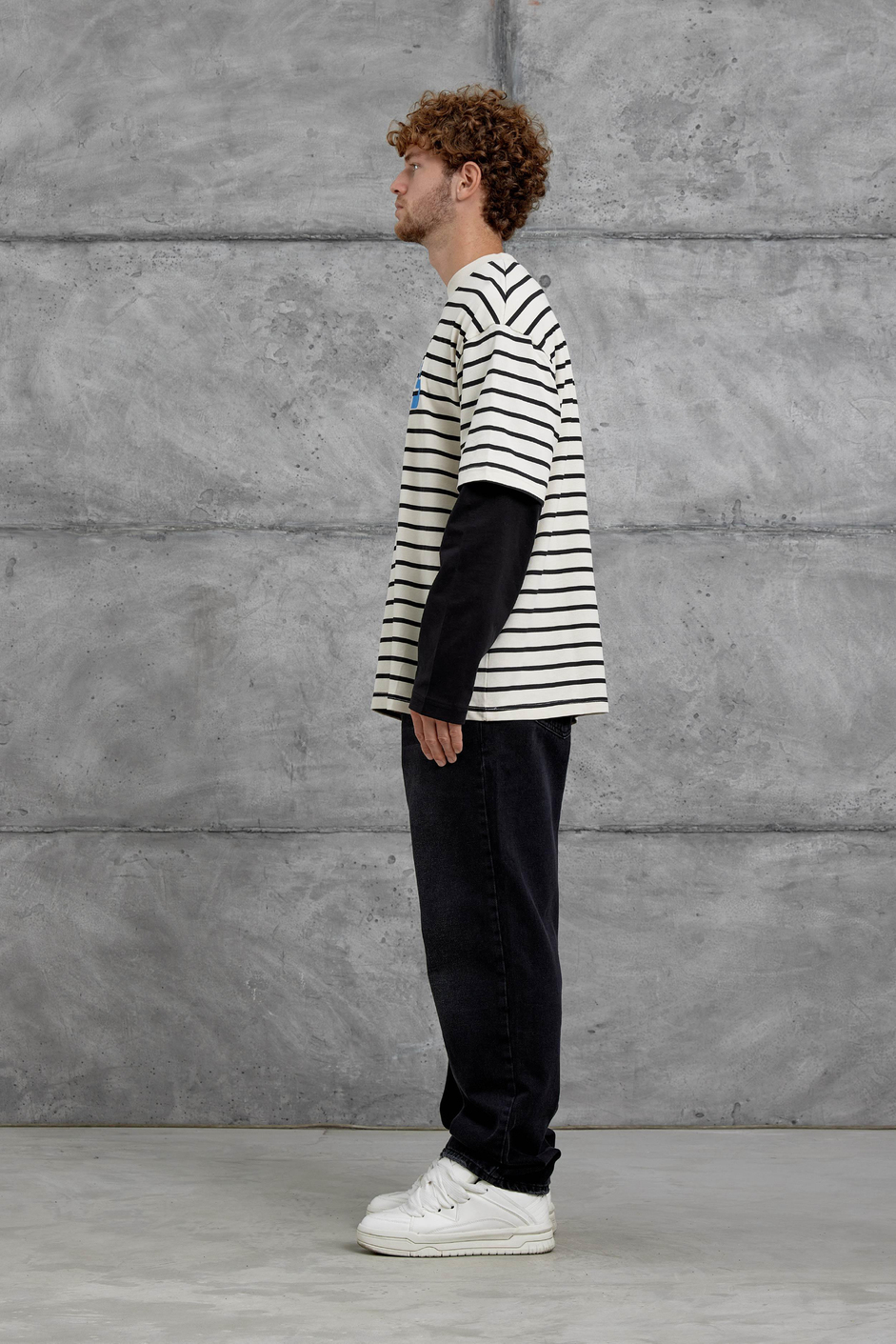 Krem Y269 Parça Kollu Çizgili Oversize Swaetshirt