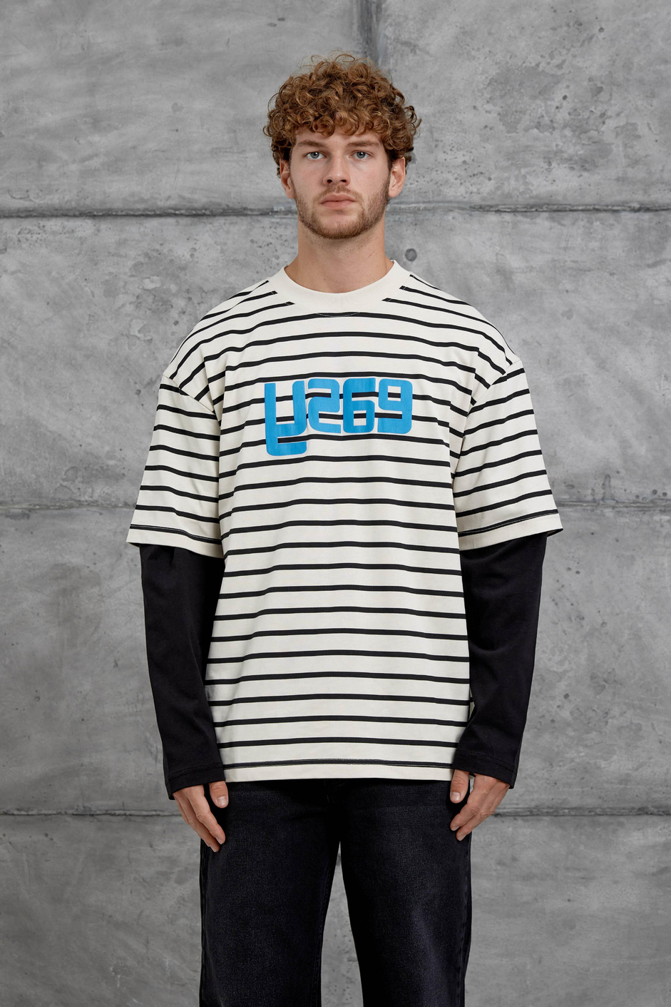 Krem Y269 Parça Kollu Çizgili Oversize Swaetshirt
