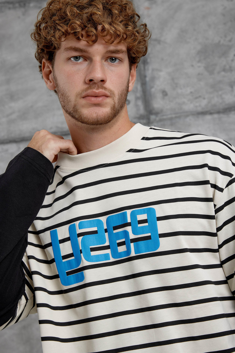 Krem Y269 Parça Kollu Çizgili Oversize Swaetshirt