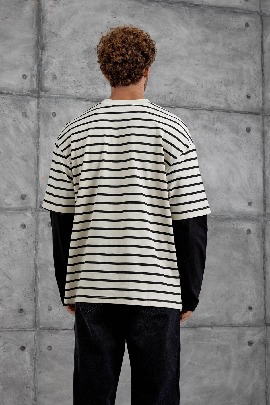 Krem Y269 Parça Kollu Çizgili Oversize Swaetshirt