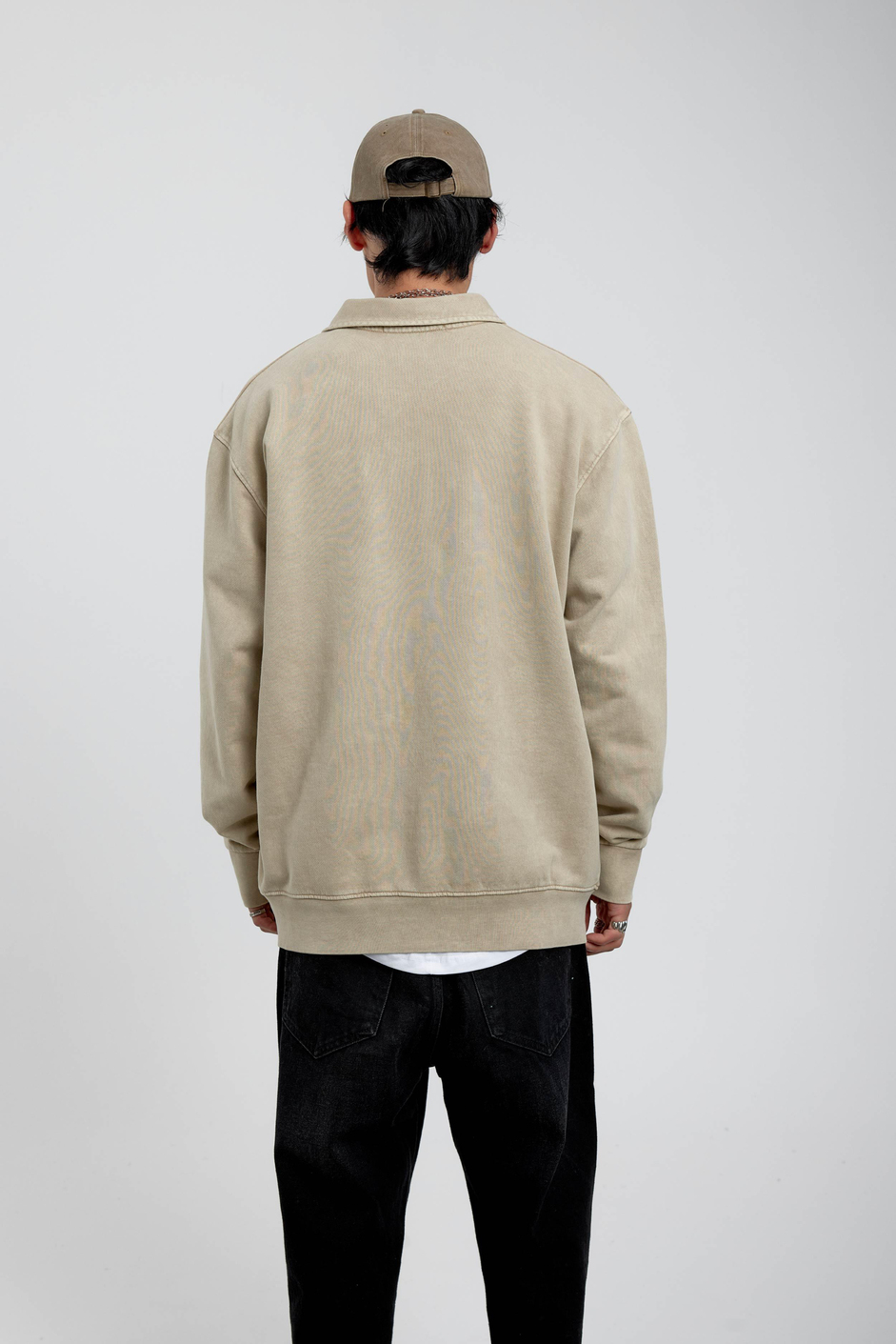 Krem Yakası Fermuarlı Basic Şardonlu Sweatshirt