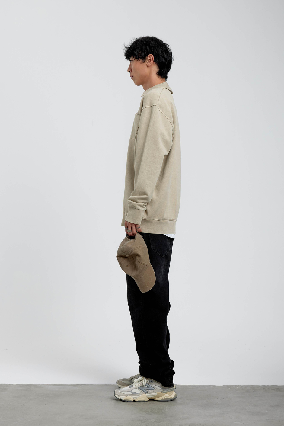 Krem Yakası Fermuarlı Basic Şardonlu Sweatshirt