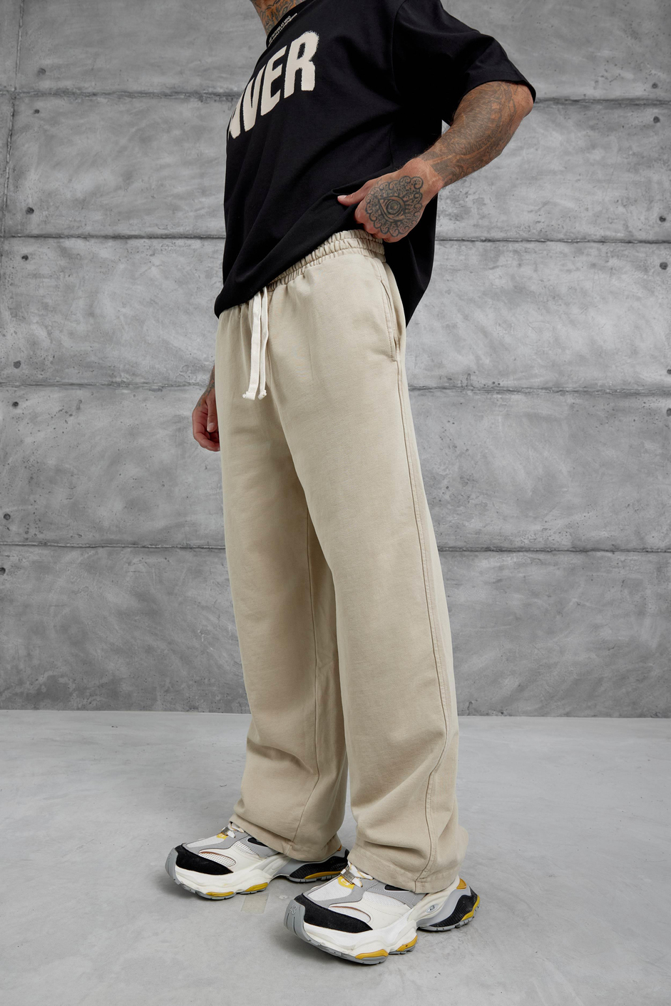 Krem Yıkamalı Basic Baggy Eşofman