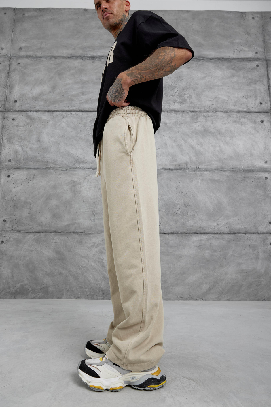 Krem Yıkamalı Basic Baggy Eşofman