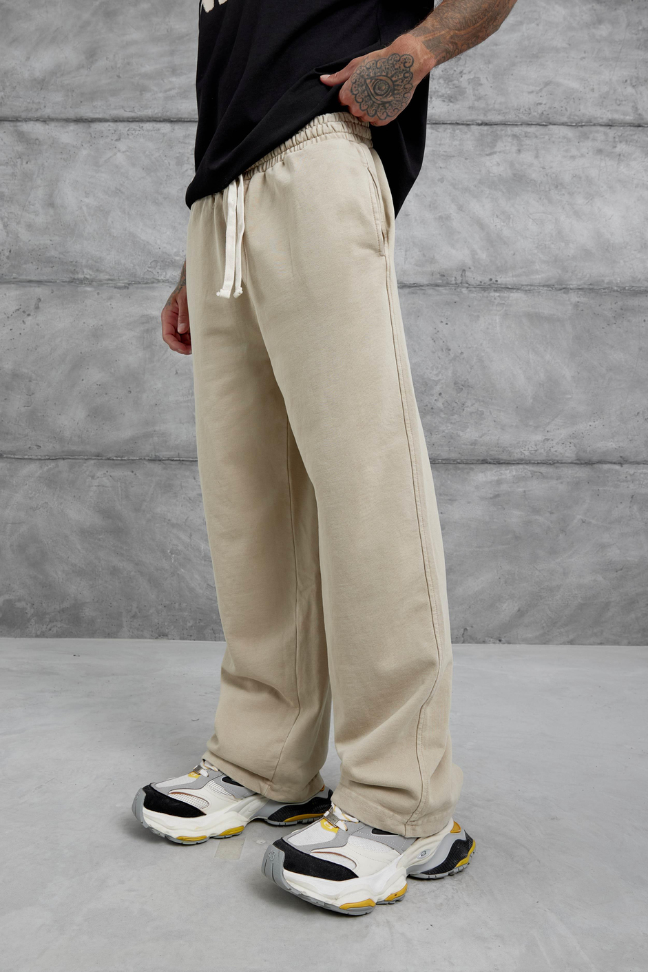 Krem Yıkamalı Basic Baggy Eşofman