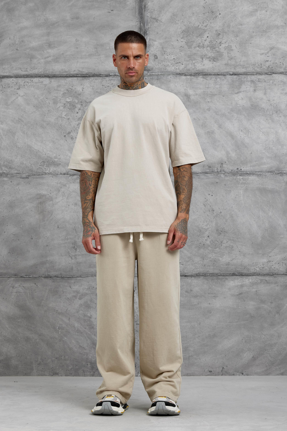 Krem Yıkamalı Basic Baggy Eşofman