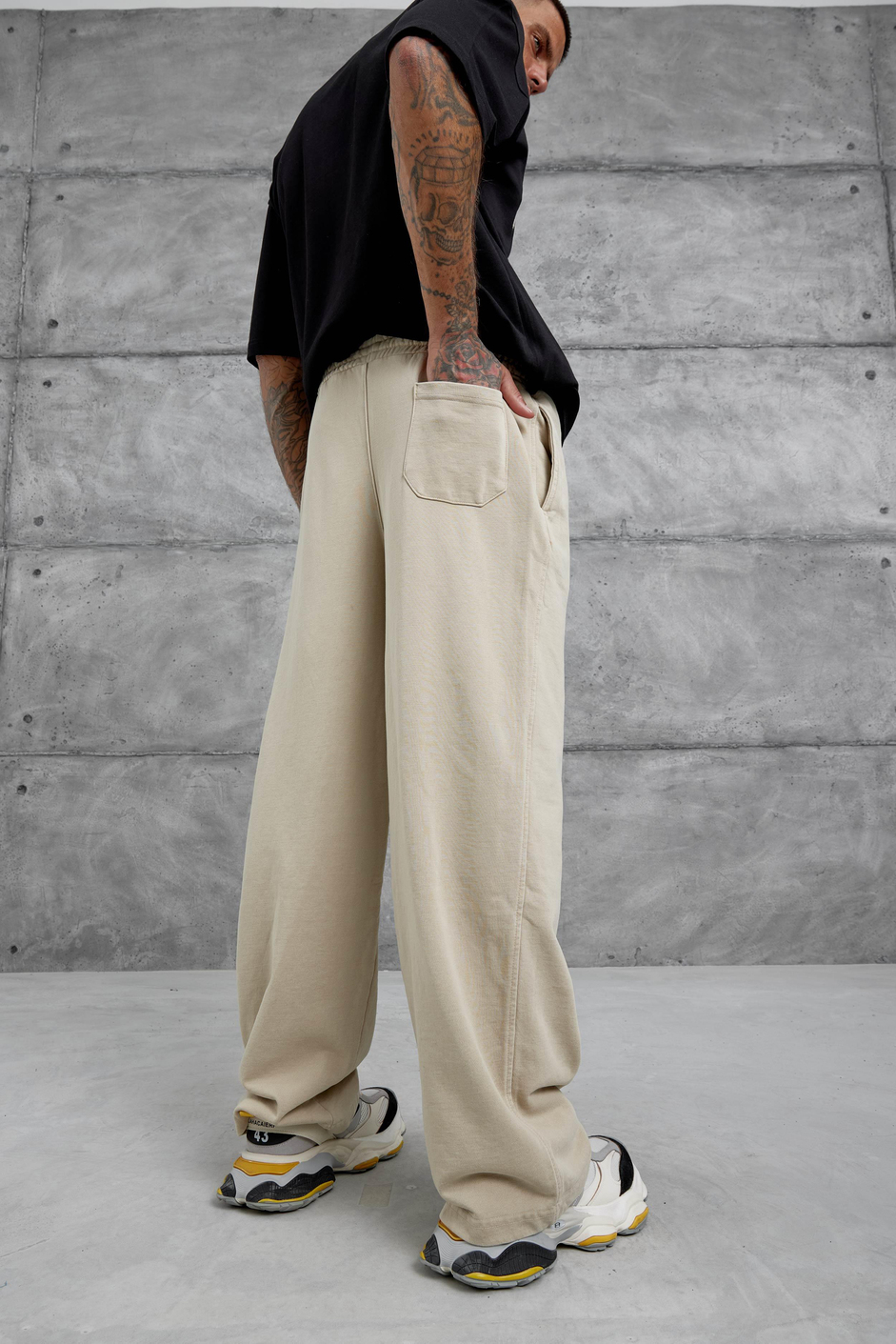 Krem Yıkamalı Basic Baggy Eşofman