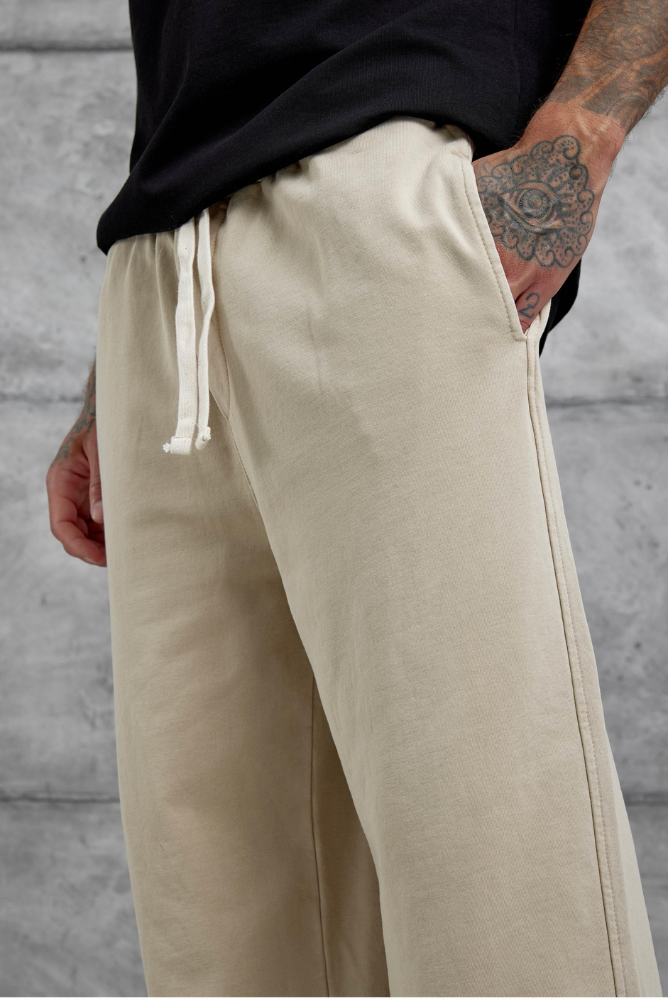 Krem Yıkamalı Basic Baggy Eşofman