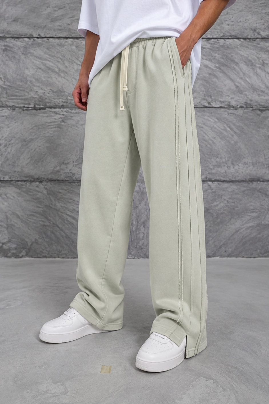 Krem YIKAMALI ŞERİTLİ BAGGY EŞOFMAN ALTI
