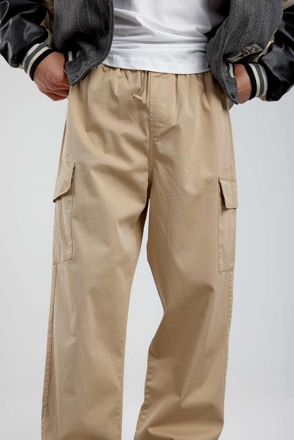 Krem Yp Paçası Büzgülü Kargo Pantolon
