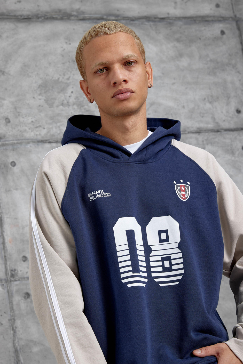 Lacivert 08 BASKILI OVERSİZE KAPUSONLU SWEATSHIRT