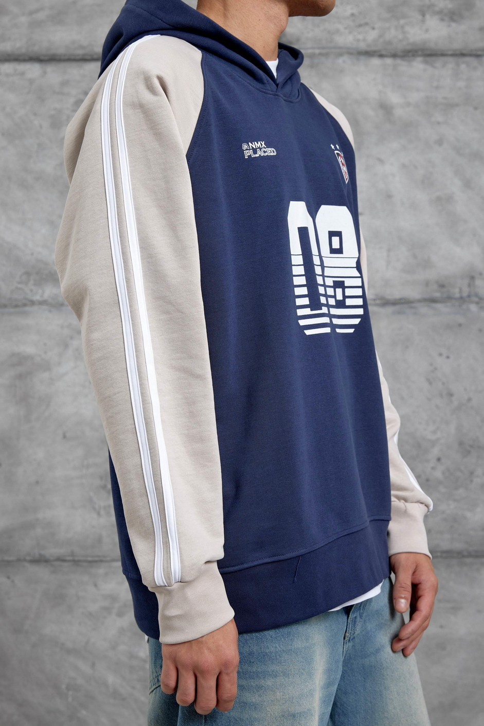 Lacivert 08 BASKILI OVERSİZE KAPUSONLU SWEATSHIRT