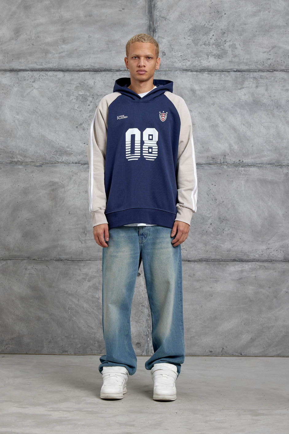 Lacivert 08 BASKILI OVERSİZE KAPUSONLU SWEATSHIRT