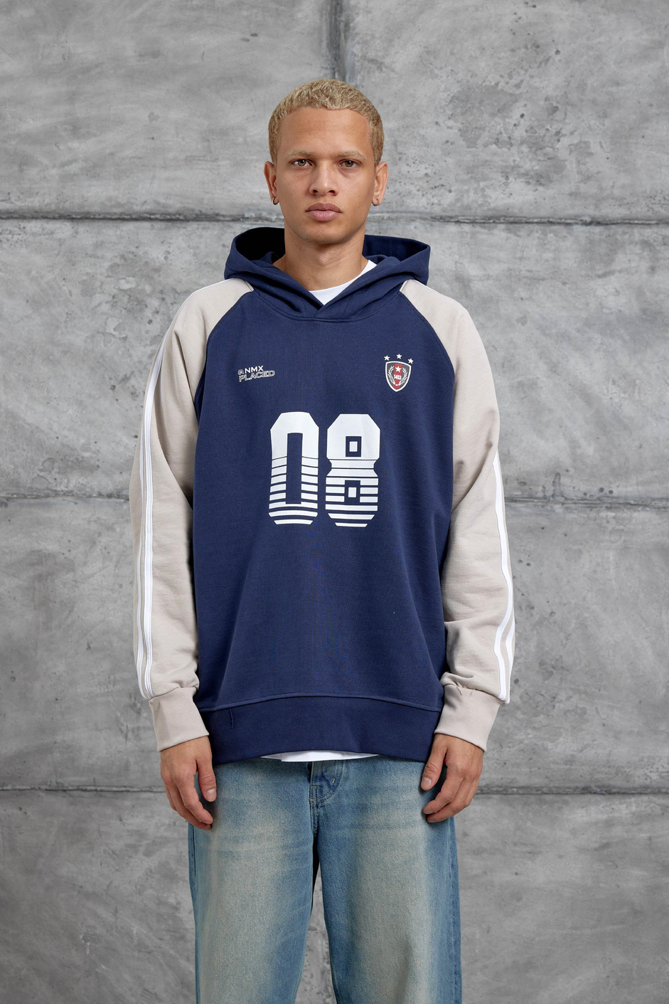 Lacivert 08 BASKILI OVERSİZE KAPUSONLU SWEATSHIRT