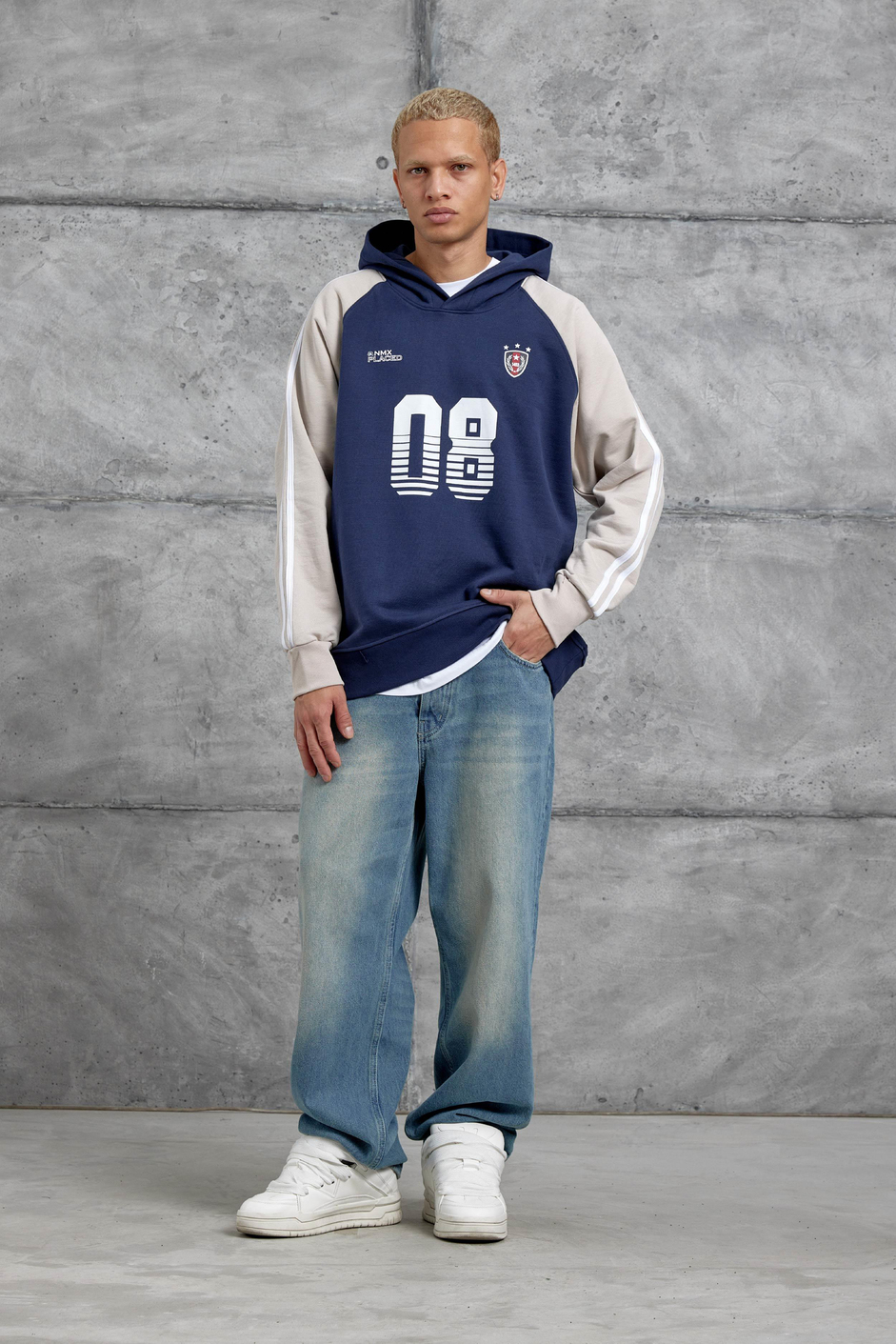 Lacivert 08 BASKILI OVERSİZE KAPUSONLU SWEATSHIRT