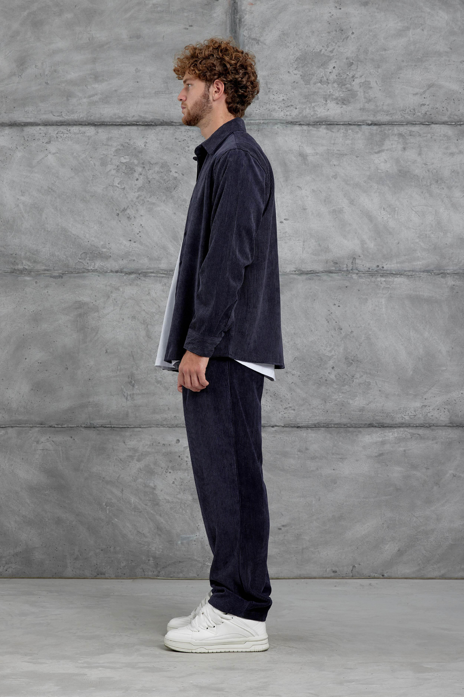 Lacivert 251 Kadife Oversize Gömlek ve Pantalon Takım