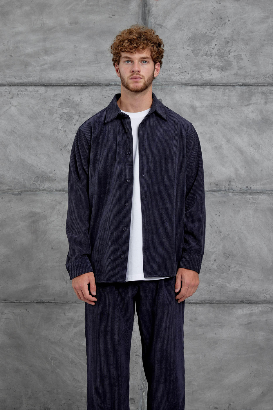 Lacivert 251 Kadife Oversize Gömlek ve Pantalon Takım
