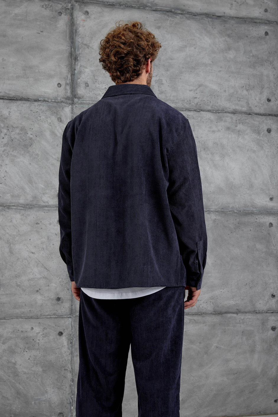 Lacivert 251 Kadife Oversize Gömlek ve Pantalon Takım