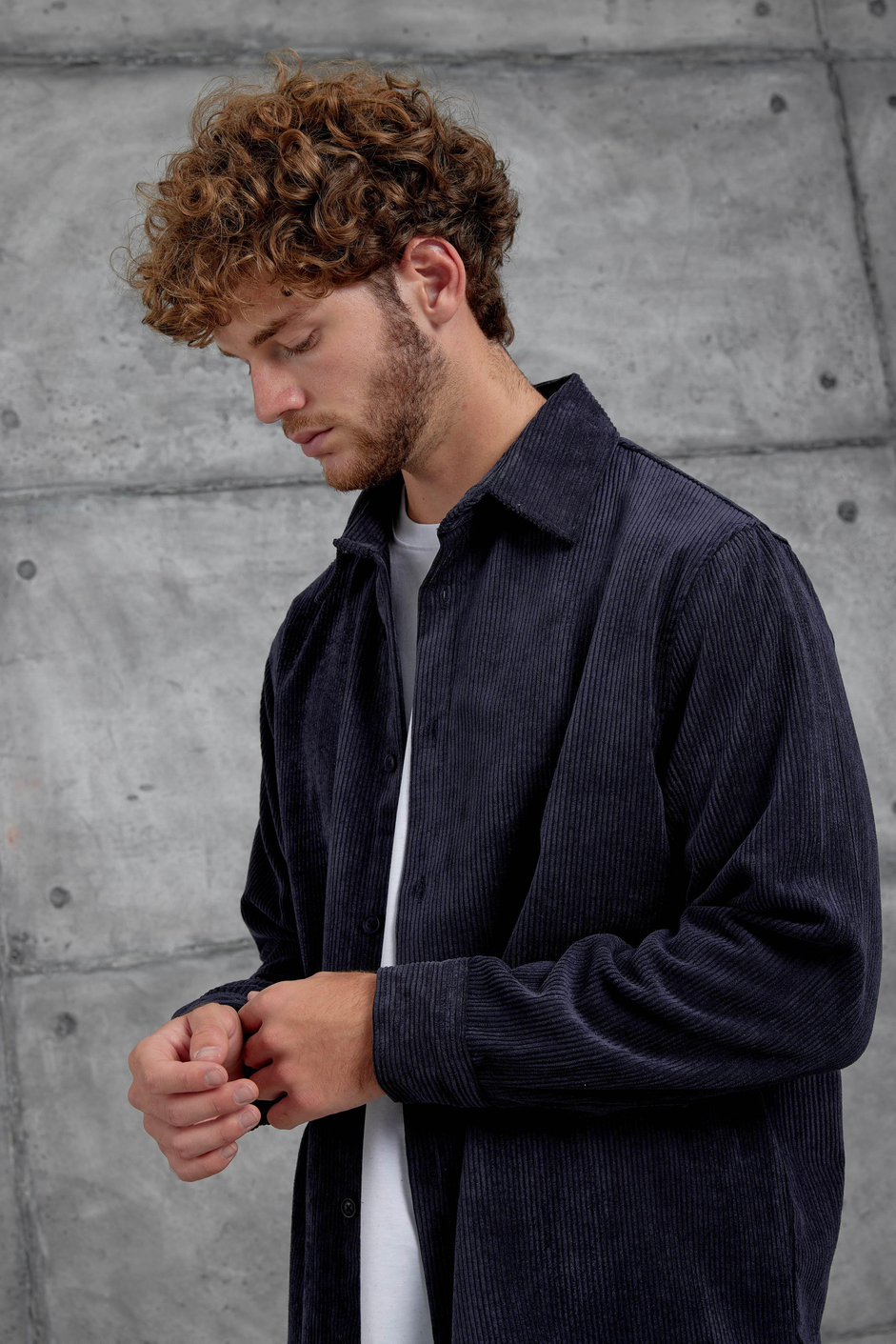 Lacivert 251 Kadife Oversize Gömlek ve Pantalon Takım