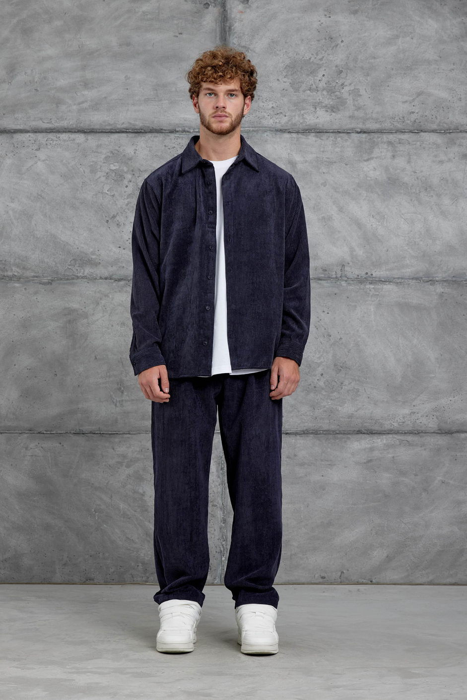 Lacivert 251 Kadife Oversize Gömlek ve Pantalon Takım