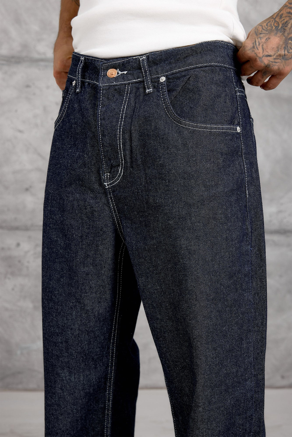 Lacivert ARKA CEPTE NAKIŞ BAGGY JEAN