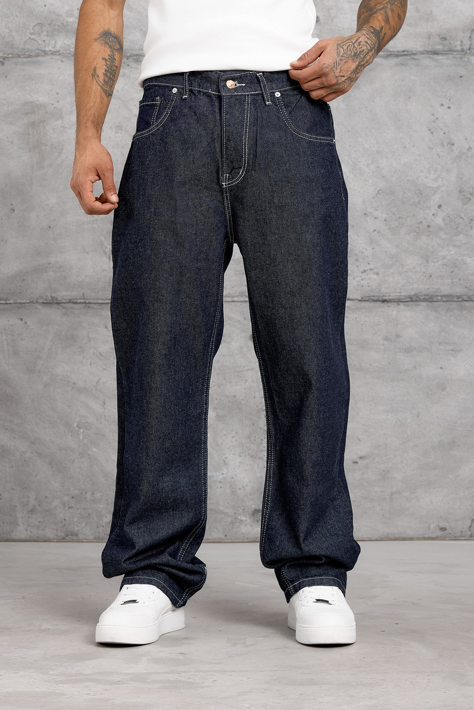 Lacivert ARKA CEPTE NAKIŞ BAGGY JEAN