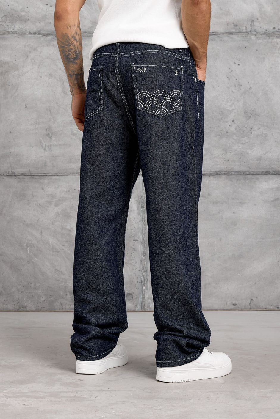 Lacivert ARKA CEPTE NAKIŞ BAGGY JEAN