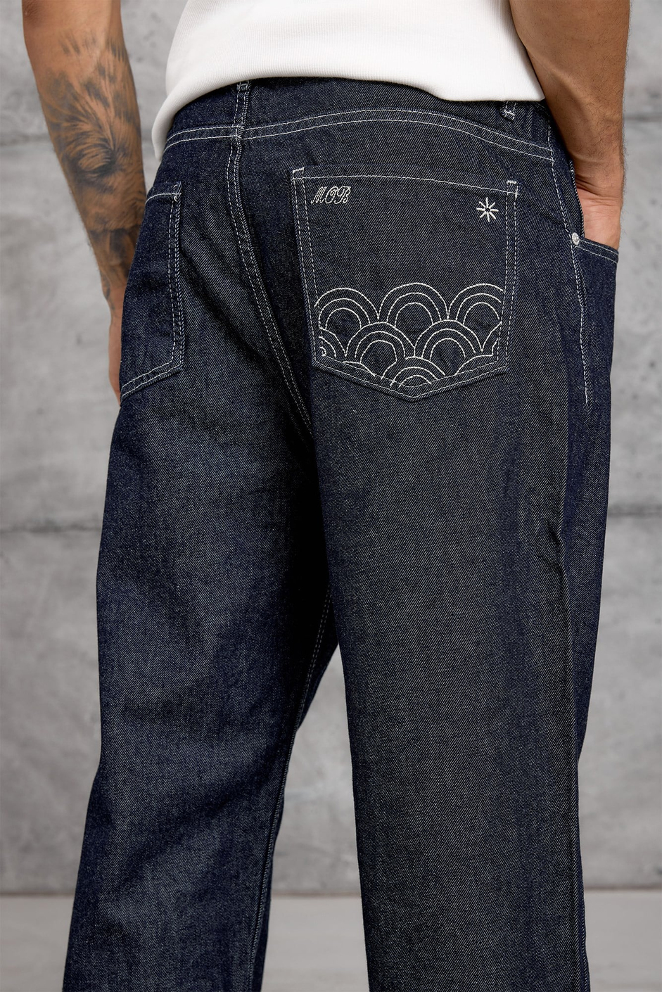 Lacivert ARKA CEPTE NAKIŞ BAGGY JEAN