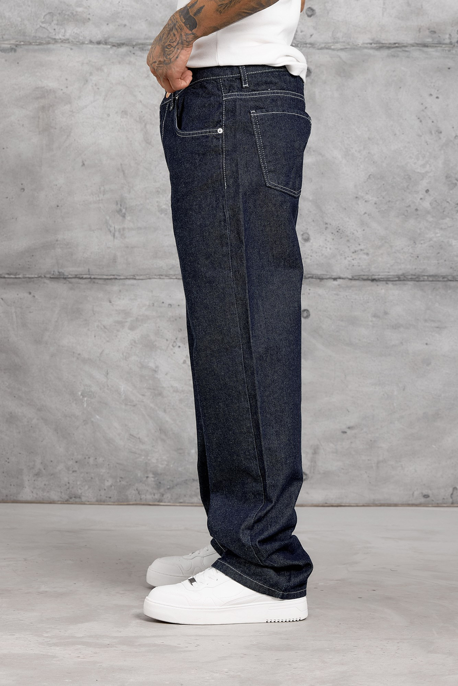 Lacivert ARKA CEPTE NAKIŞ BAGGY JEAN