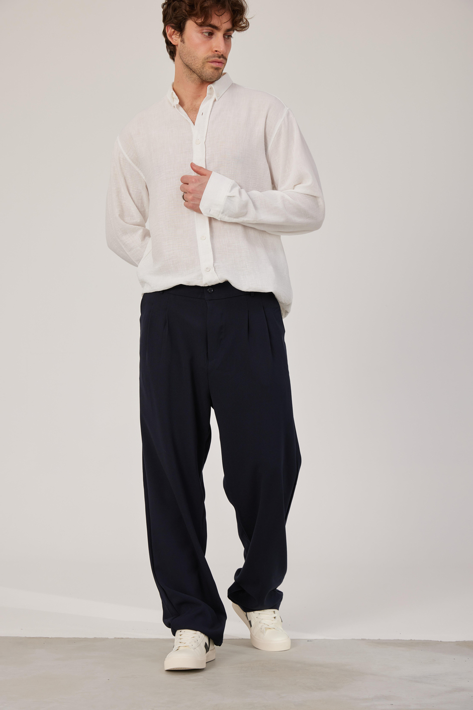 Lacivert Baggy Kumaş Pantolon