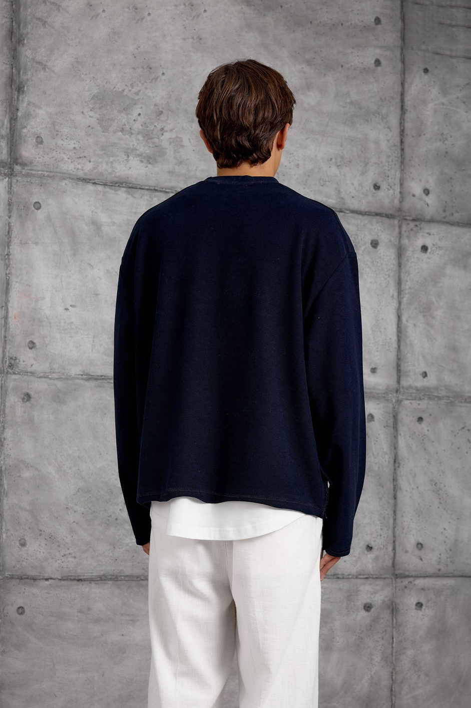 Lacivert BASKILI DOKUMA KUMAŞ SWEATSHIRT