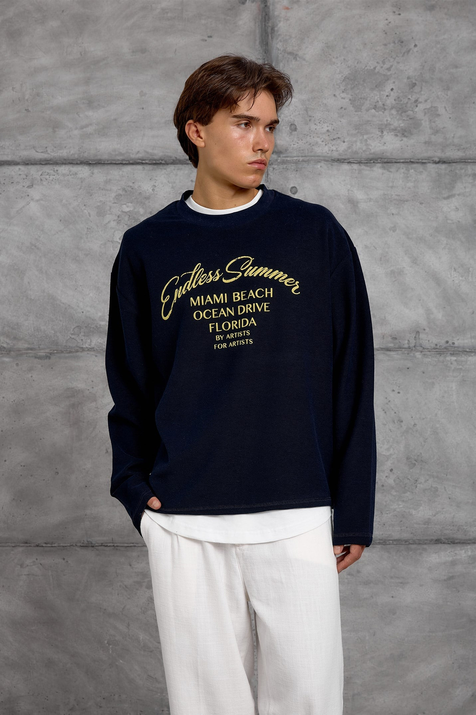 Lacivert BASKILI DOKUMA KUMAŞ SWEATSHIRT