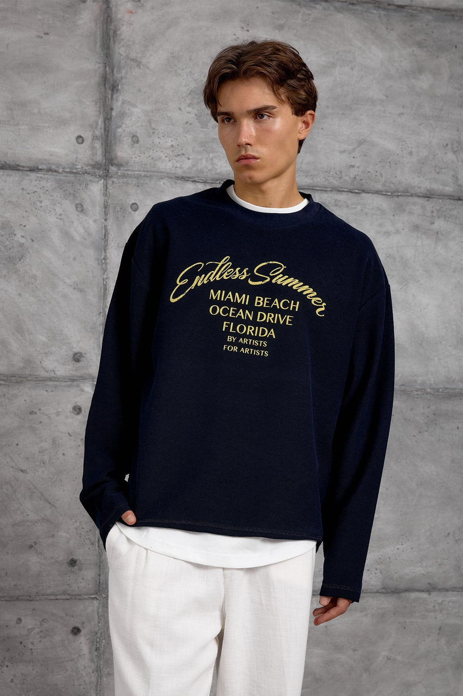 Lacivert BASKILI DOKUMA KUMAŞ SWEATSHIRT