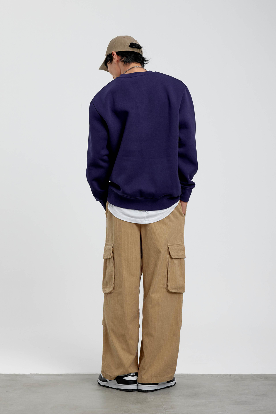 Lacivert Bisiklet Yaka Basic Şardonlu Sweatshirt