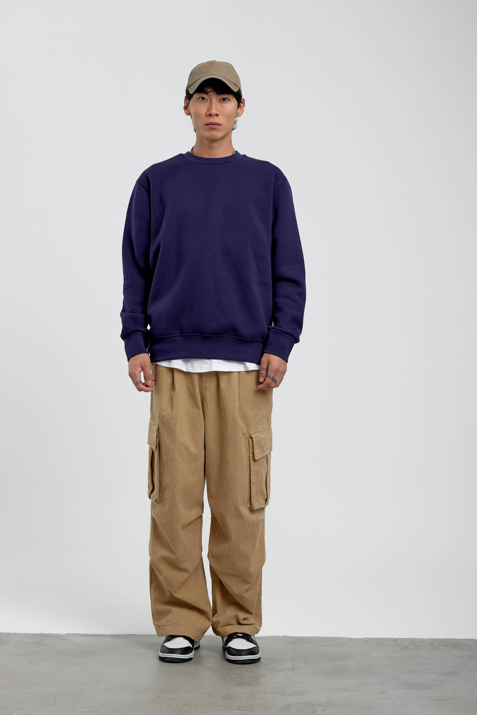Lacivert Bisiklet Yaka Basic Şardonlu Sweatshirt