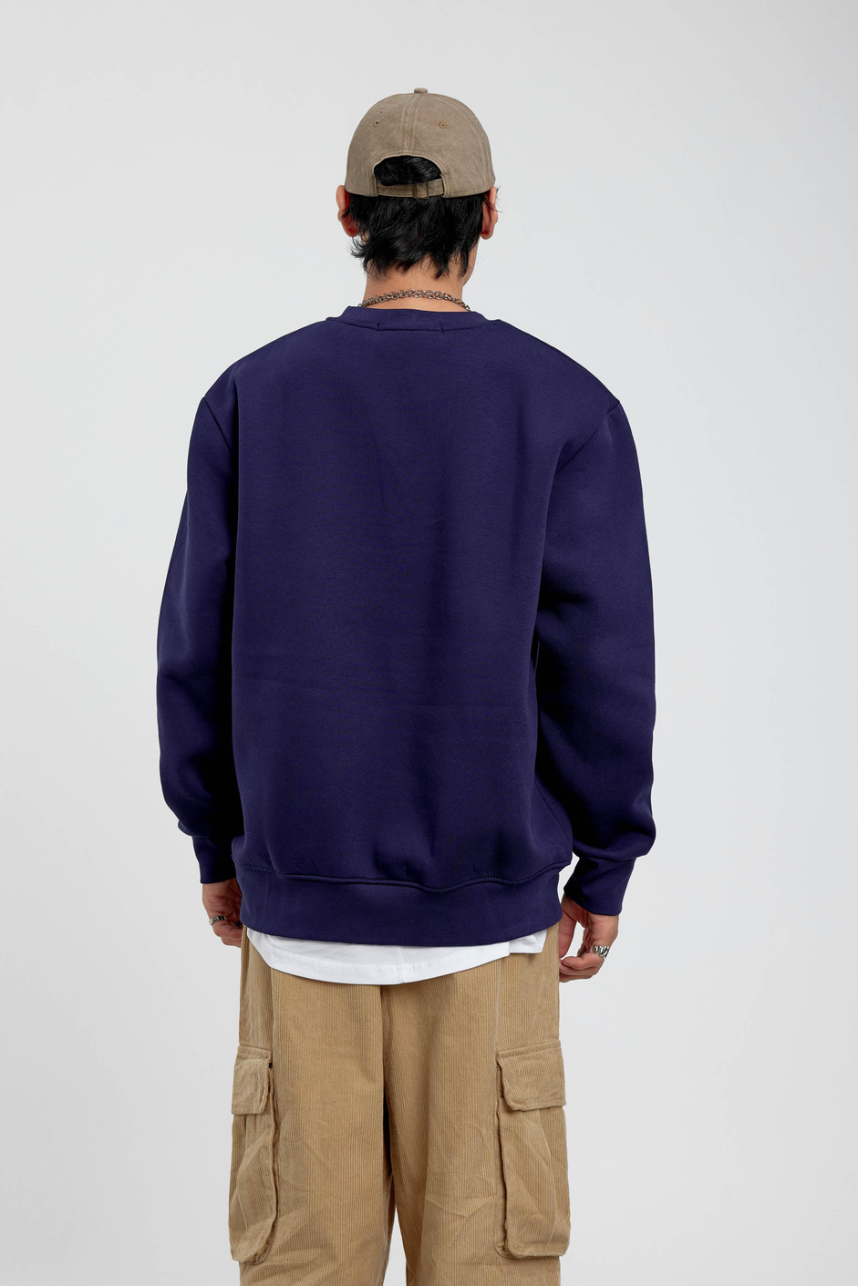 Lacivert Bisiklet Yaka Basic Şardonlu Sweatshirt